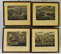 Set of Four Framed Ben Brooks Handcolored Engravings The First SteepleChace on Record