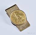 Gold Coinmounted Money Clip Tiffany  Co set with a SaintGaudens 2000 gold coin 14kt gold mount 369 dwt signed