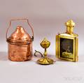 Brass Ships Lantern a Copper Compass Lamp and Gimbaled Brass Oil Lamp