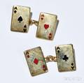Pair of Ace Card Cuff Links Deakin  Francis 20th century sterling silver gilt and enameldecorated with an ace from each suit sign
