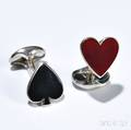 Heart and Spade Cuff Links Deakin  Francis sterling silver one with a black enamel spade the other with a red enamel heart signed