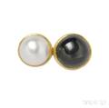 22kt and 14kt Gold Cultured Pearl and Black Star Sapphire Ring Sam Shaw