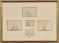 Five Pencil and Gouache Sketches Drawn by ViceAdmiral The Hon Sir Chas Paget Framed Together