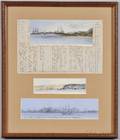 Three Ink or Watercolor and Ink Drawings and a Logbook Page from the Frigate Merrimack