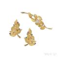 18kt Gold Gemset Earclips and Brooch