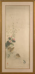 Framed Chinese silk painting of a quail