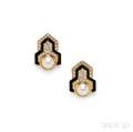 18kt Gold Cultured Pearl and Diamond Earclips