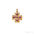 18kt Gold and Ruby Maltese Cross Pendant