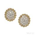 18kt Gold Platinum and Diamond Earclips Carvin French