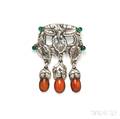 830 Silver Amber and Green Agate Brooch Georg Jensen