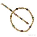 18kt Gold Gemset Necklace and Bracelet