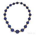 18kt Gold and Lapis Bead Necklace Carvin French