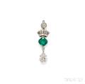 Edwardian Platinum Emerald and Diamond Pendant