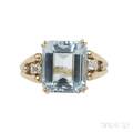 Retro 14kt Gold Aquamarine and Diamond Ring F  F Felger