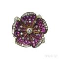 18kt Gold Ruby Diamond and PliqueaJour Enamel Flower Ring Moira
