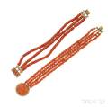 Two Antique Gold and Coral Bracelets