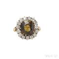 Antique Gold Brown Tourmaline and Diamond Ring