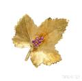 18kt Gold and Ruby Leaf Brooch Tiffany  Co