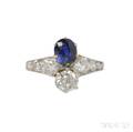 Edwardian Sapphire and Diamond Twinstone Ring Tiffany  Co