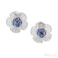 18kt White Gold Rock Crystal Sapphire and Diamond Earclips Aletto Bros