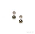 14kt White Gold Tahitian Pearl and Diamond Earrings