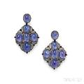 14kt Blackened Gold Tanzanite and Diamond Earrings