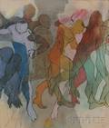 Aedwyn Darrol American 20th Century Untitled Abstract Group of Figures Initialed and dated AD 73 lr Pastel an