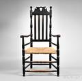 Blackpainted Bow Tie Heart and Crown Bannisterback Armchair