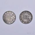 Two 1852 Silver Three Cent Trimes