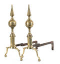 Pair of New York Federal brass steeple top andirons ca 1810