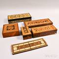 Six Tunbridgeware Items Including Five Cribbage Boards or Cribbage BoardBoxes
