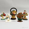 Five Cast Iron Paintdecorated Floral Doorstops