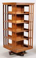 MISSION STYLE REVOLVING OAK BOOKCASE