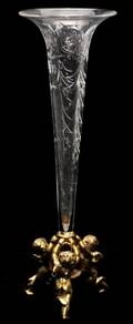 PAIRPOINT ETCHED GLASS  GILT METAL FIGURAL VASE