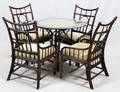 BLACK RATTAN ARMCHAIRS  GLASS TOP TABLE