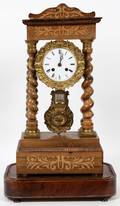 EUROPEAN ROSEWOOD MARQUETRY PILLAR MANTEL CLOCK