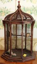 WIRE  WOOD HEXAGONAL BIRD CAGE