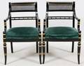 HICKORY WOOD BLACK LACQUER AND CANE SIDE CHAIRS