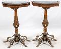 FRENCH DEMILUNE MARBLE TOP MAHOGANY TABLES