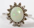 14KT WHITE GOLD OPAL DOUBLET  DIAMOND RING