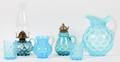 VICTORIAN COIN SPOT BLUE GLASSWARE 19TH C SIX PCS
