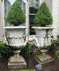 CARVED MARBLE GARDEN URNS C 1900 PAIR