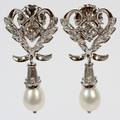 14KT WHITE GOLD DIAMOND  BAROQUE PEARL EARRINGS