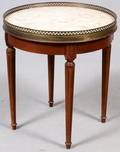 FRENCH STYLE CARVED WALNUT MARBLE TOP SIDE TABLE