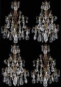 BRASS  ROCK CRYSTAL 5 LIGHT SCONCES 4 PCS