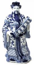 CHINESE BLUE  WHITE PORCELAIN STANDING SCHOLAR