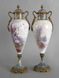 Pair of Sevres type porcelain urns 19th c