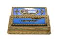 A Swiss Gilt Bronze and Guilloche Enamel Singing Bird Automaton Box