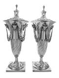A Matched Pair of English SilverPlate Covered Urns