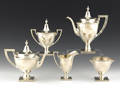 Gorham sterling silver fivepiece tea and coffee service retailed by Spaulding  Co Chicago